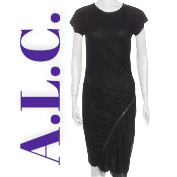A.L.C. Linen Blend Bodycon T-Shirt Asymmetric Wrap Zipper Dress, Size Medium - Picture 1 of 8